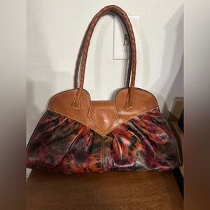 Patricia Nash Lione satchel bag featuring twisted rope handles multicolor floral